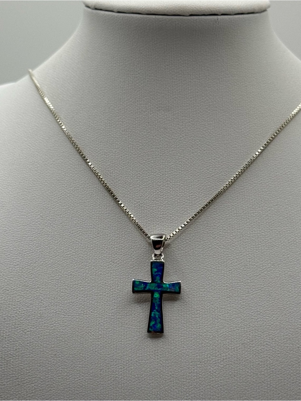 Sterling silver Blue Opal Cross Pendant Necklace